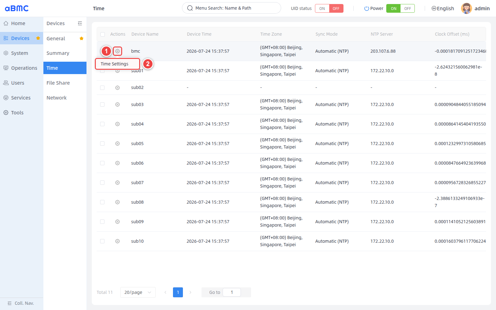 Open single device time setting