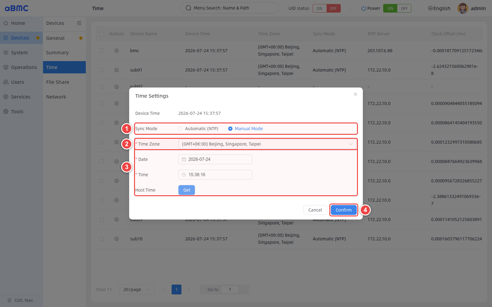 Manually set device time