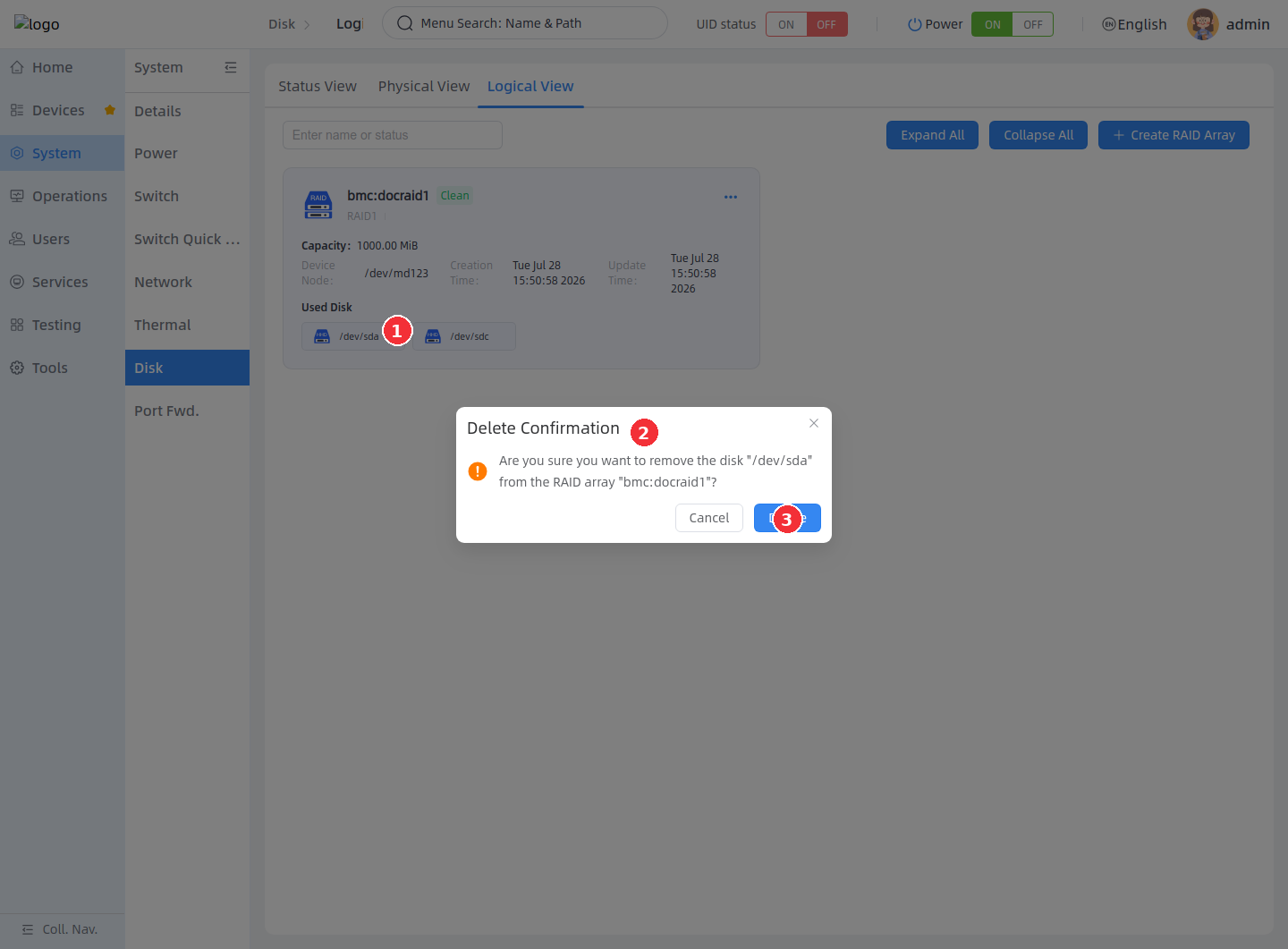 Delete RAID member disk