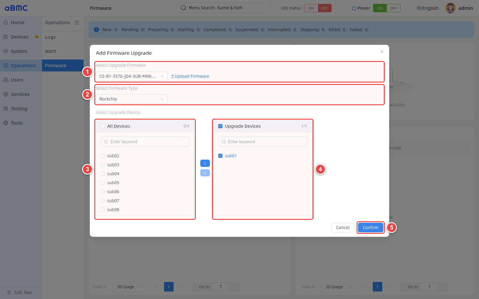 Configure sub01 firmware upgrade task