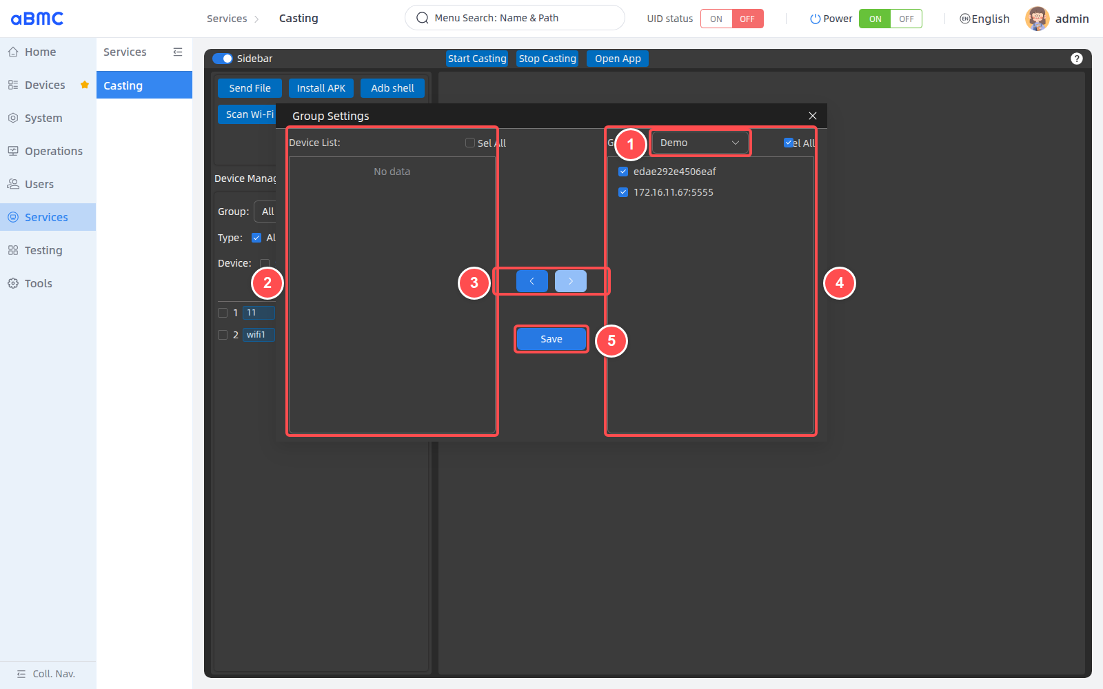 Assign selected devices to a Casting group