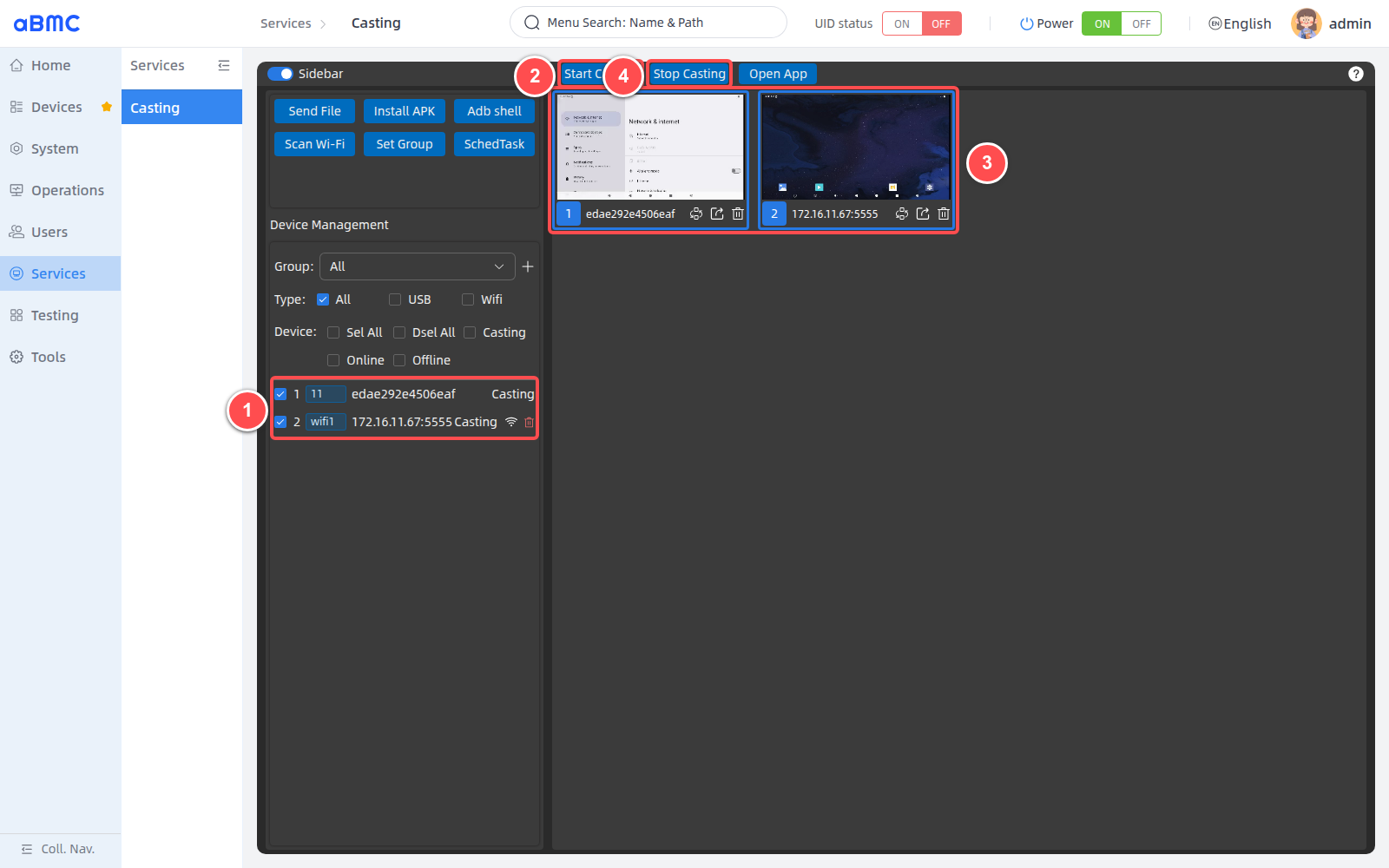 Start and stop Casting for multiple Android devices