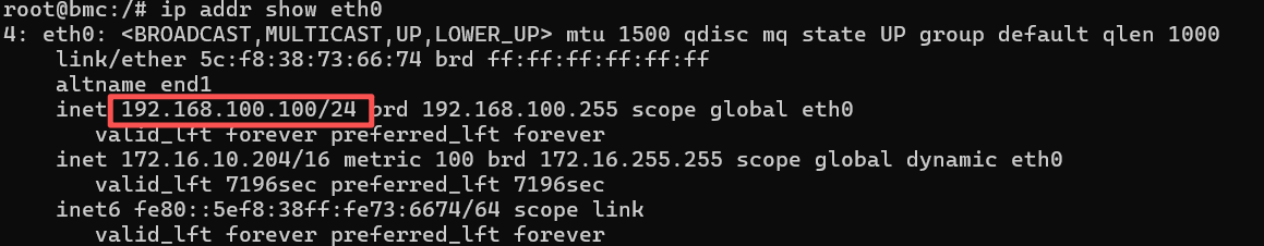 ETH0 Port IP Query Command Output Screenshot