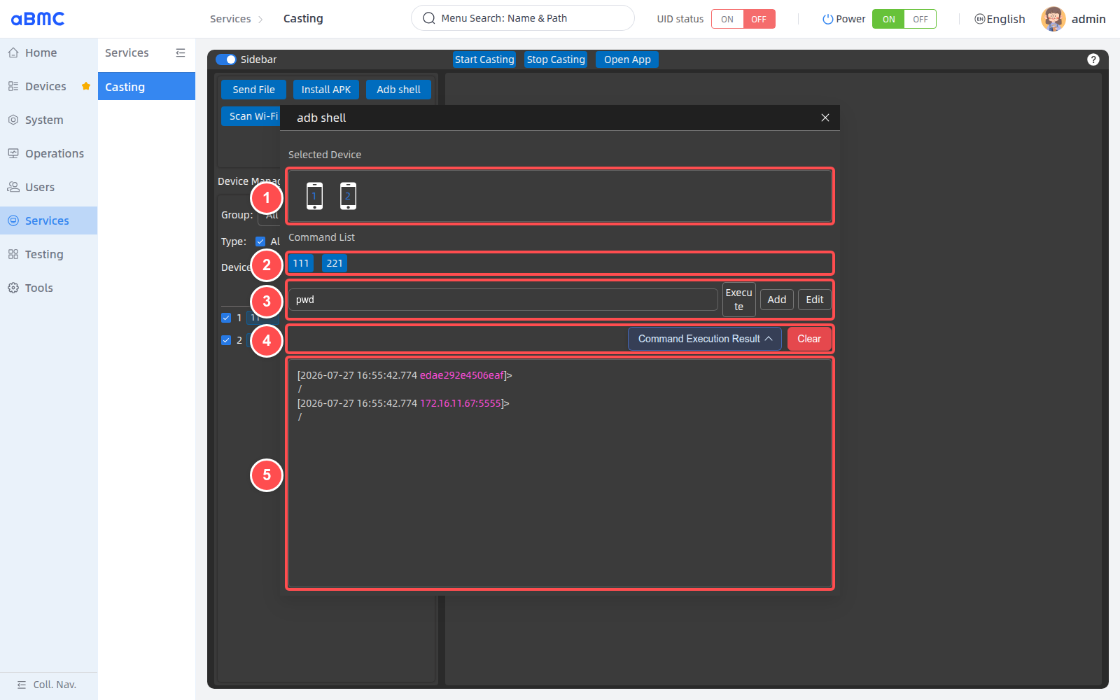 Execute and review an ADB Shell command