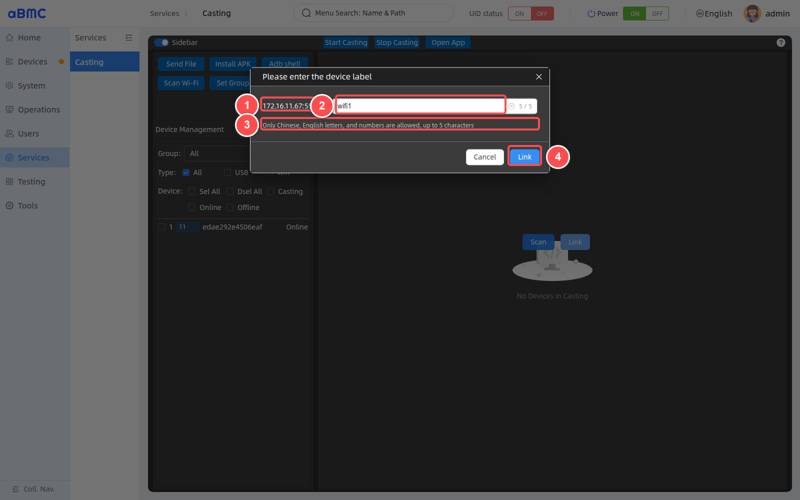 Set the label and link a Wi-Fi Android device