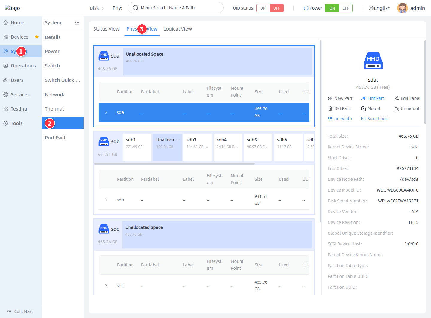 Enter disk management status view