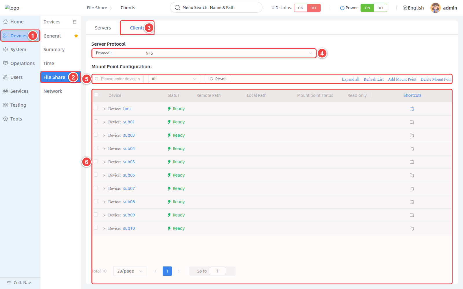 Open file sharing client page