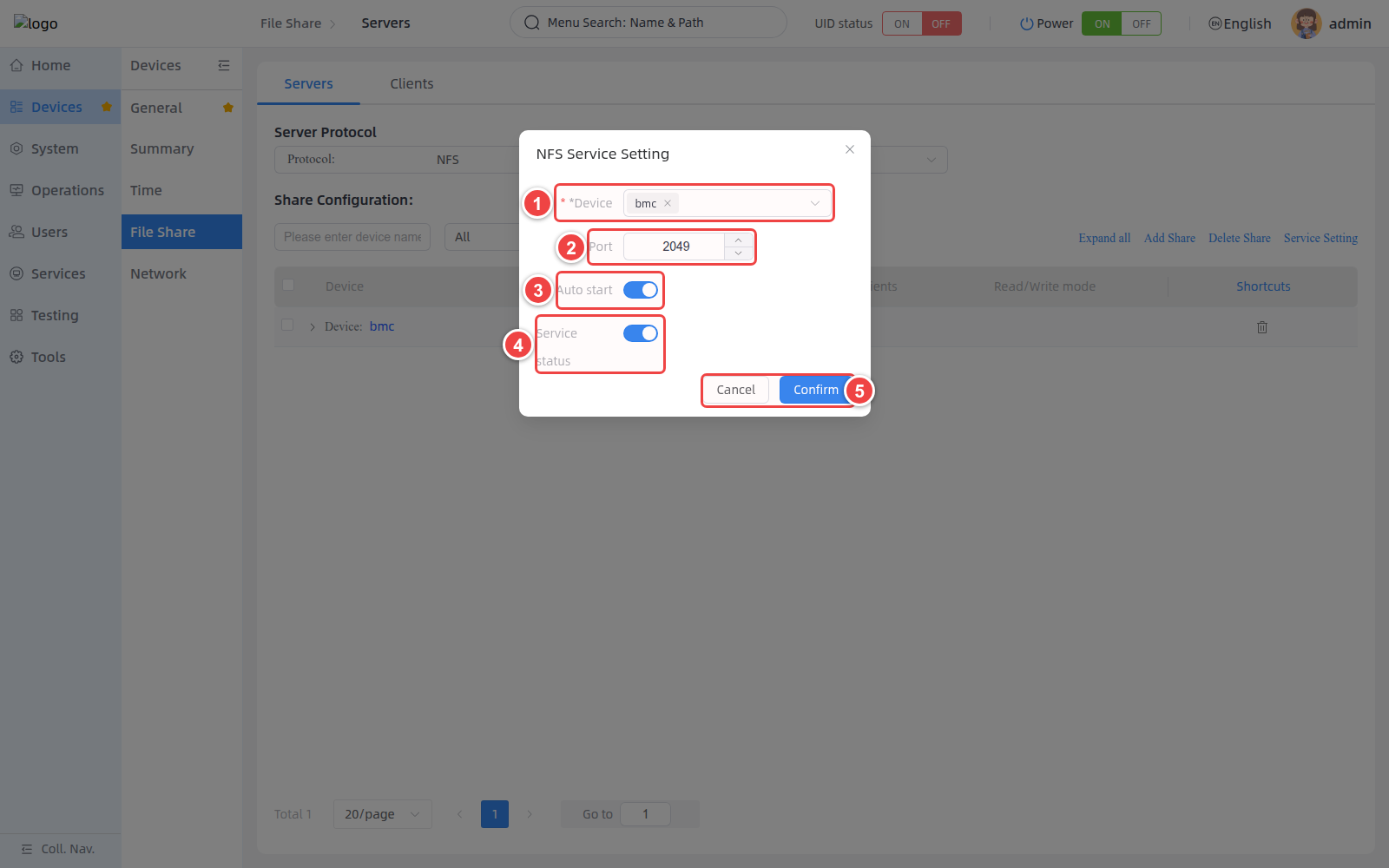 Set up NFS shared service